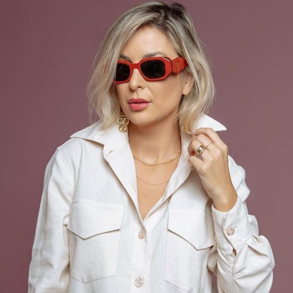 Prada PR17WS 12N5S0 Sunglasses Orange Black Dark Grey Rectangle Unisex - Picture 8 of 8